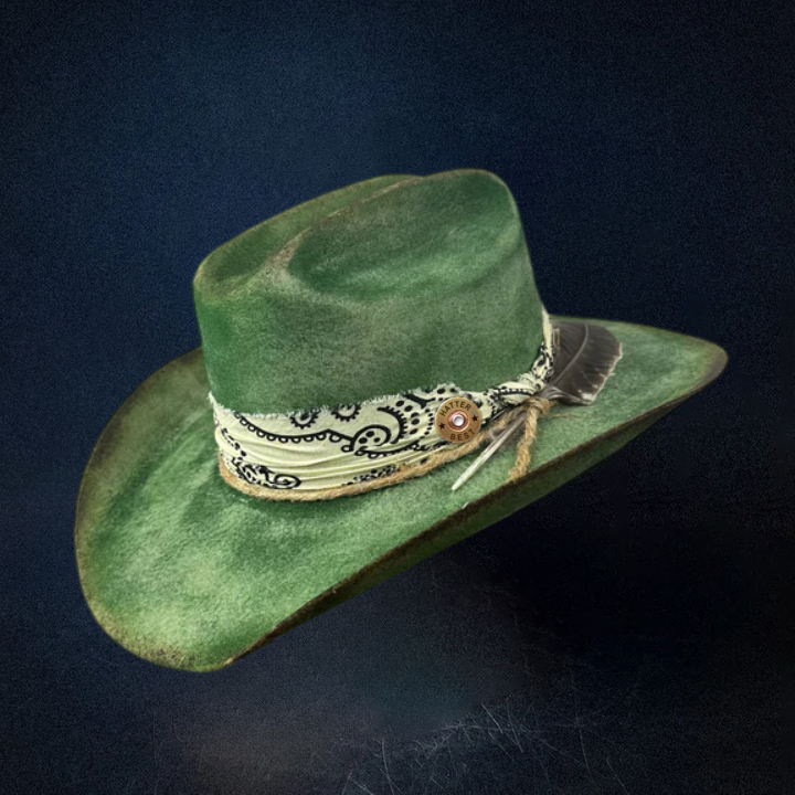 "Green Distressed western" Custom Cowboy Hat