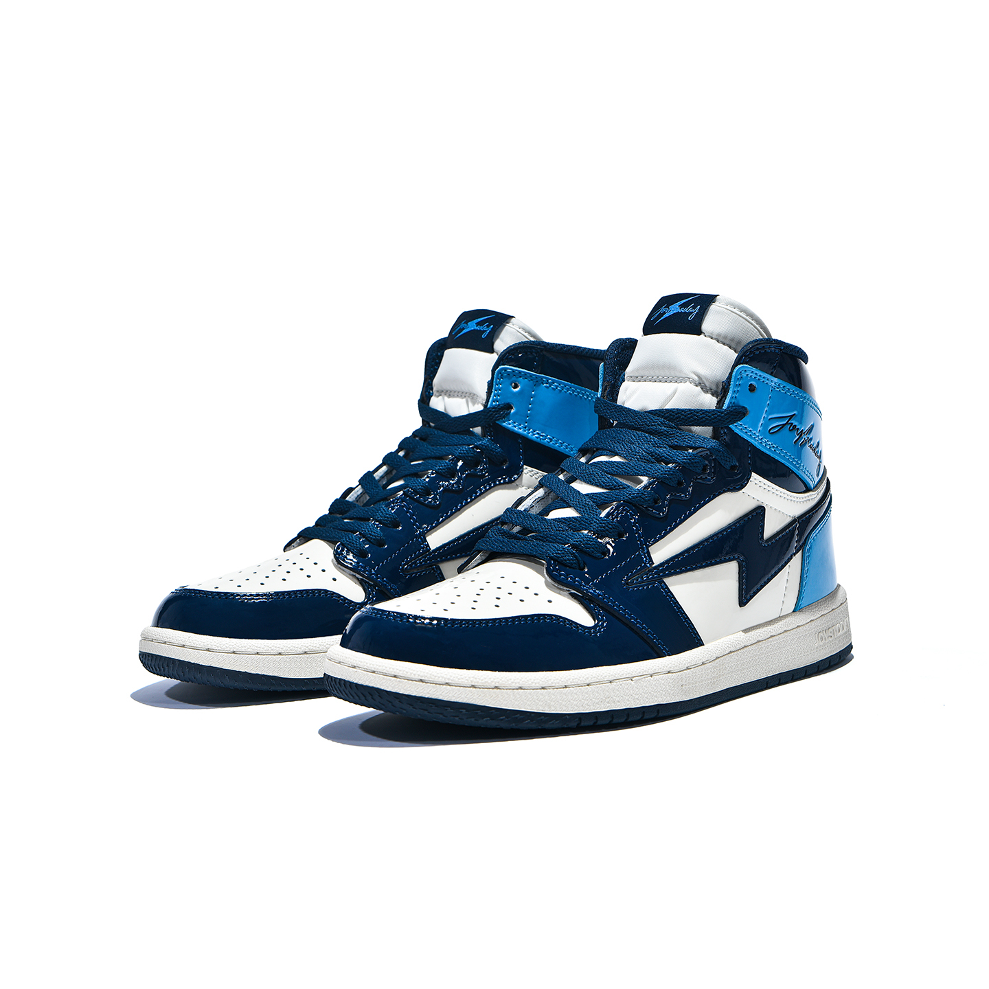 AIR JOYSTODAY Retro High Top Blue/White/Obsidian Sneakers Patent Leather Women