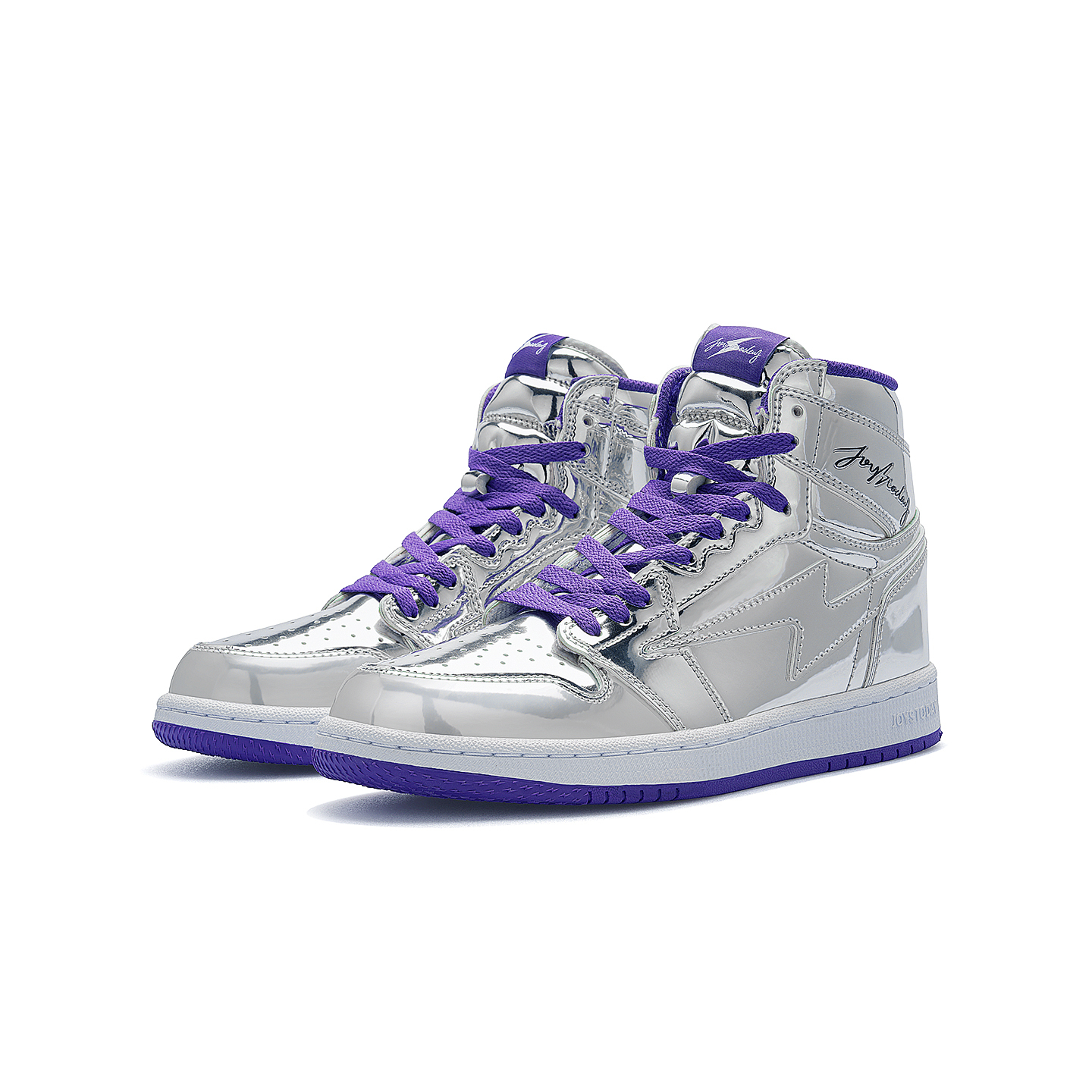 AIR JOYSTODAY Retro High Top Silver/Purple Sneakers Patent Leather Women