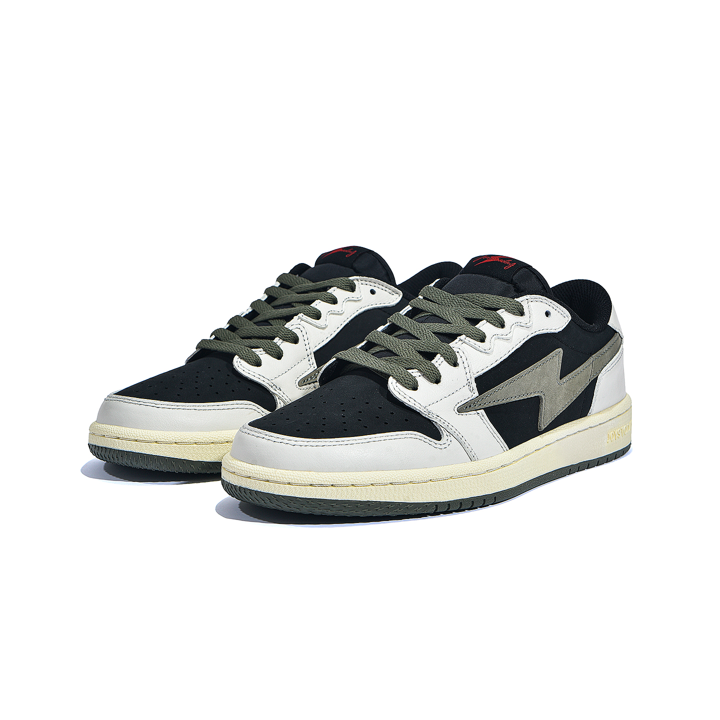 AIR JOYSTODAY Retro Low Top Off White/Olive Green/Black Smooth Leather Sneakers Women