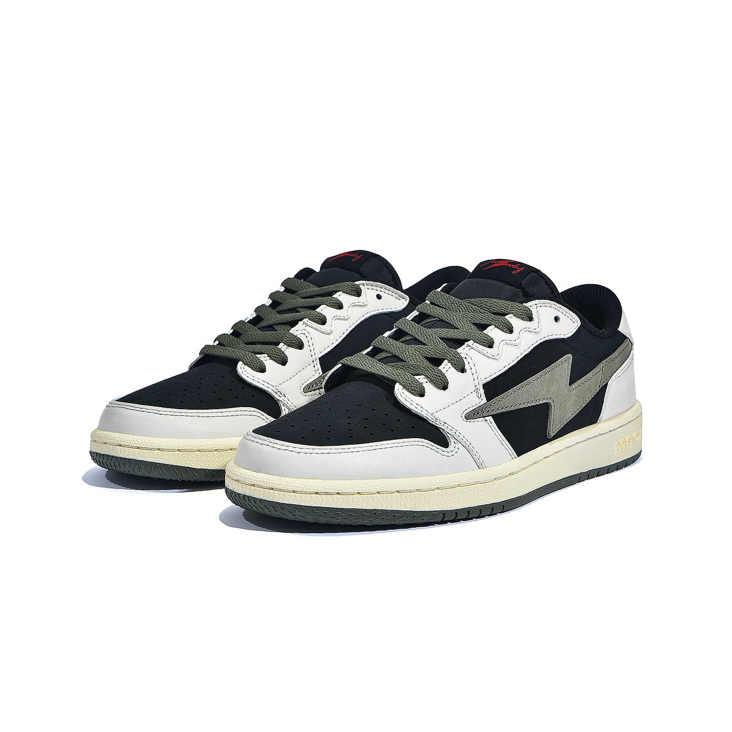 AIR JOYSTODAY Retro Low Top Off White/Olive Green/Black Smooth Leather Sneakers Women