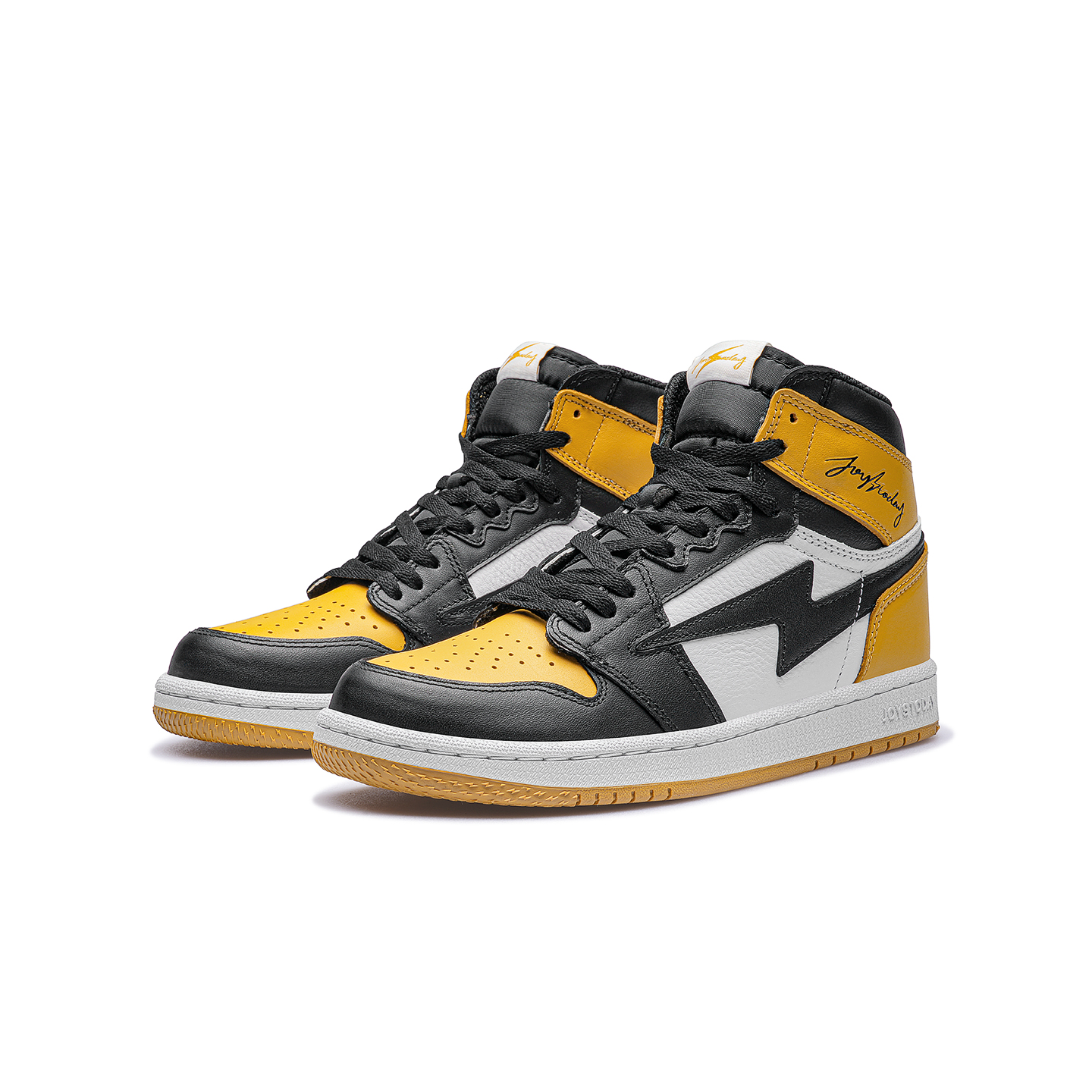AIR JOYSTODAY Lightning AJ1 Black Yellow Taxi High Top First Layer Cowhide Sneakers Men