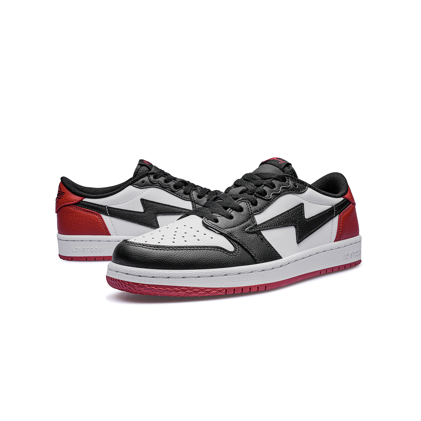 AIR JOYSTODAY AJ1 Black  Red Toe Low Top Casual Sneakers Men