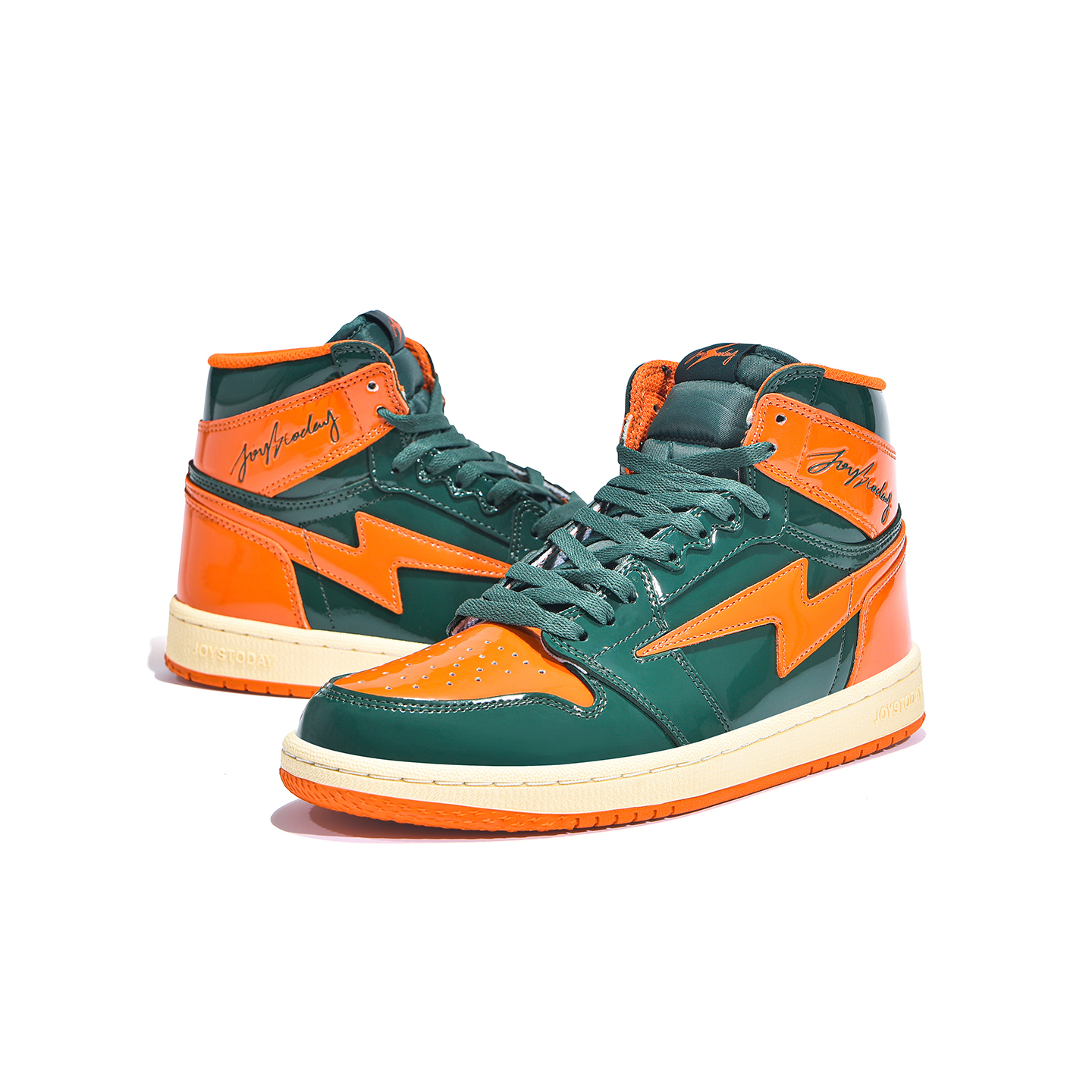 Air JOYSTODAY 1 Retro High Top Green/Orange Sneakers Patent Leather Men