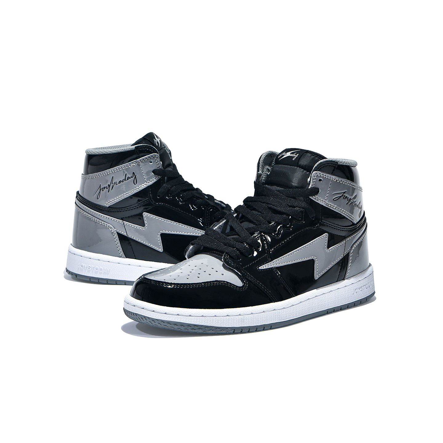 AIR JOYSTODAY Retro Sport High Top Black Grey Sneakers Patent Leather Men