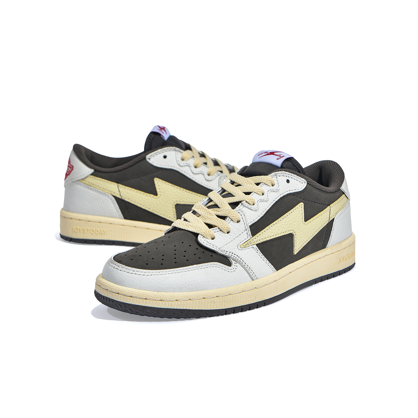 AIR JOYSTODAY Retro Low Top White/Beige/Brown Smooth Leather Sneakers Women