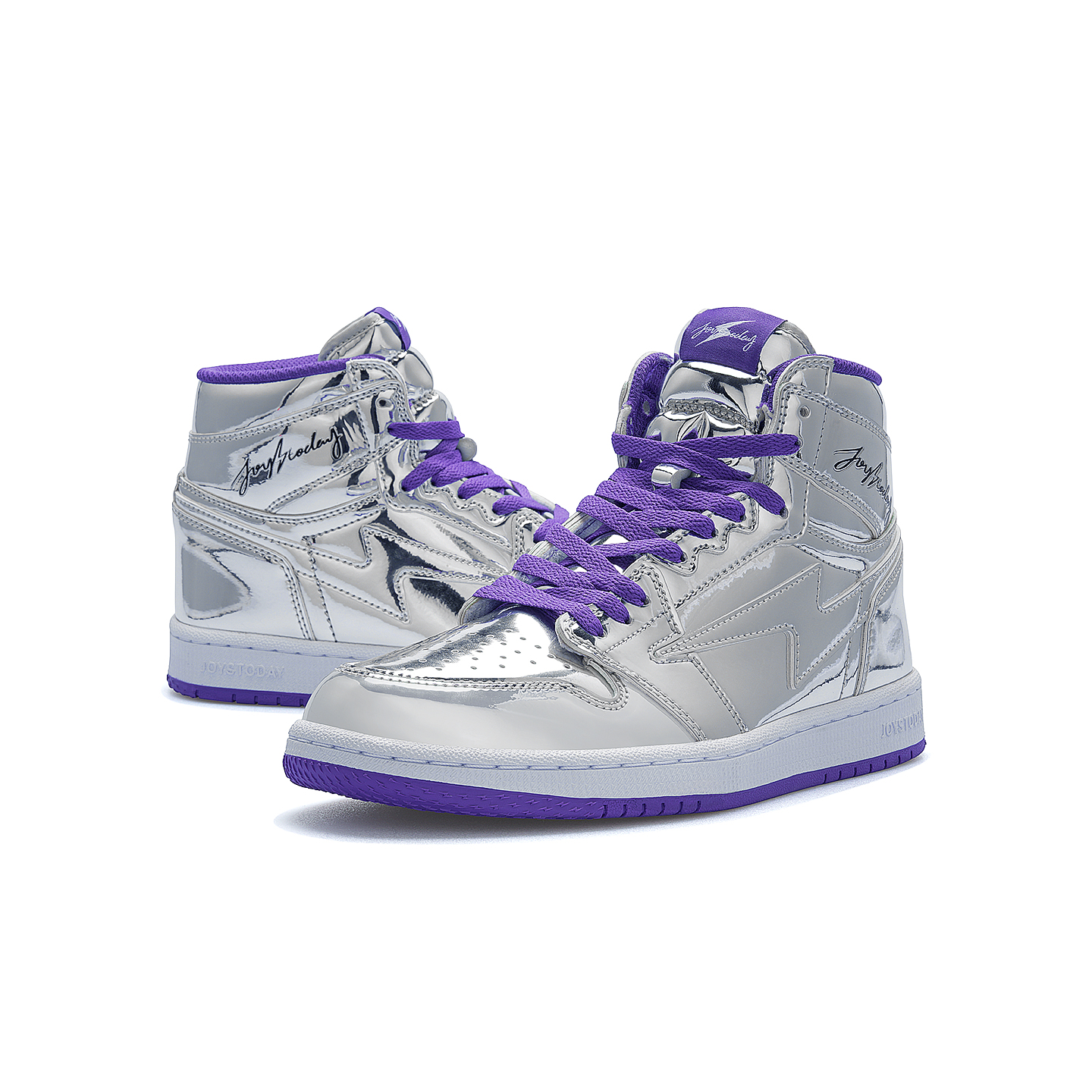 AIR JOYSTODAY Retro High Top Silver/Purple Sneakers Patent Leather Women
