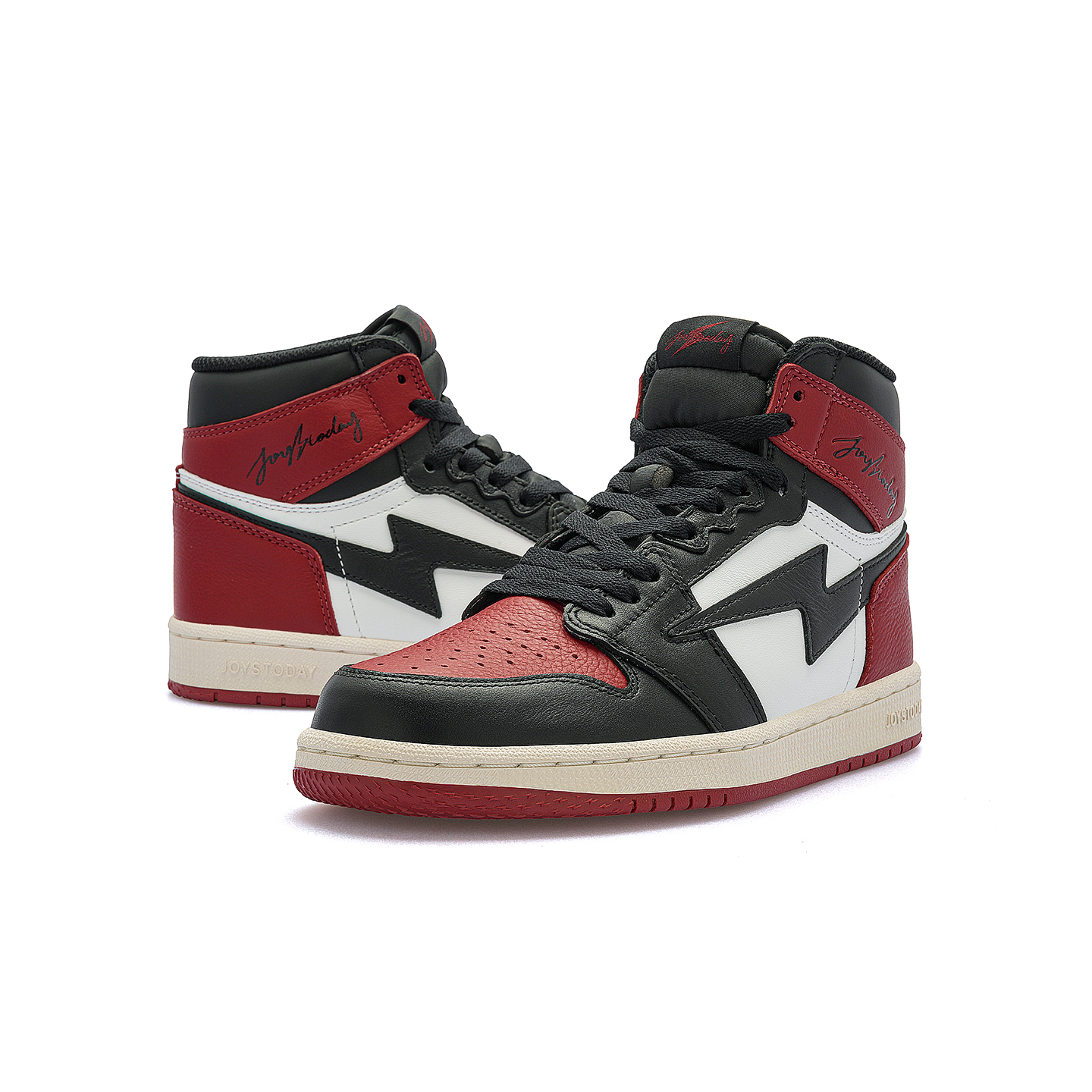 AIR JOYSTODAY Lightning AJ1 Black Red Toe High Top Sneakers Men