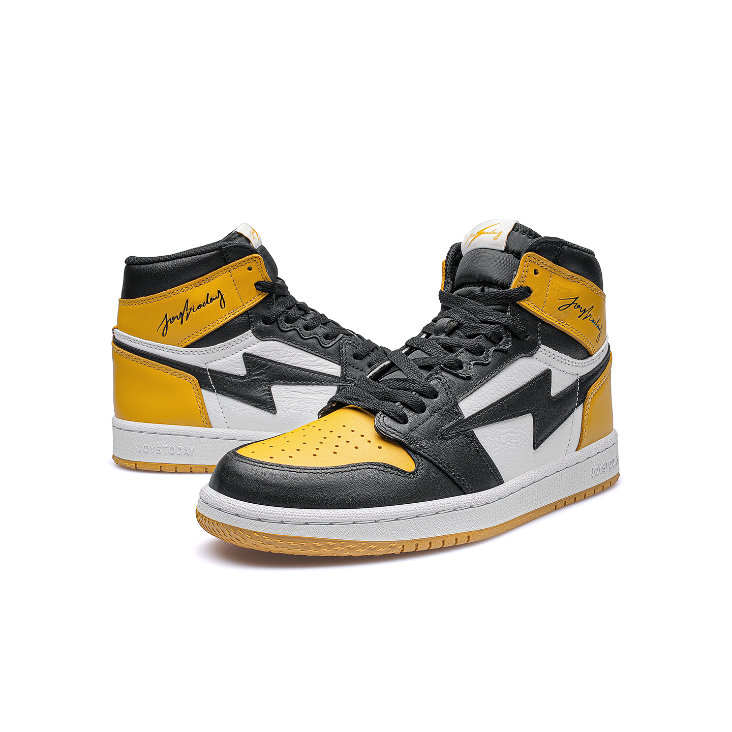 AIR JOYSTODAY Lightning AJ1 Black Yellow Taxi High Top First Layer Cowhide Sneakers Men