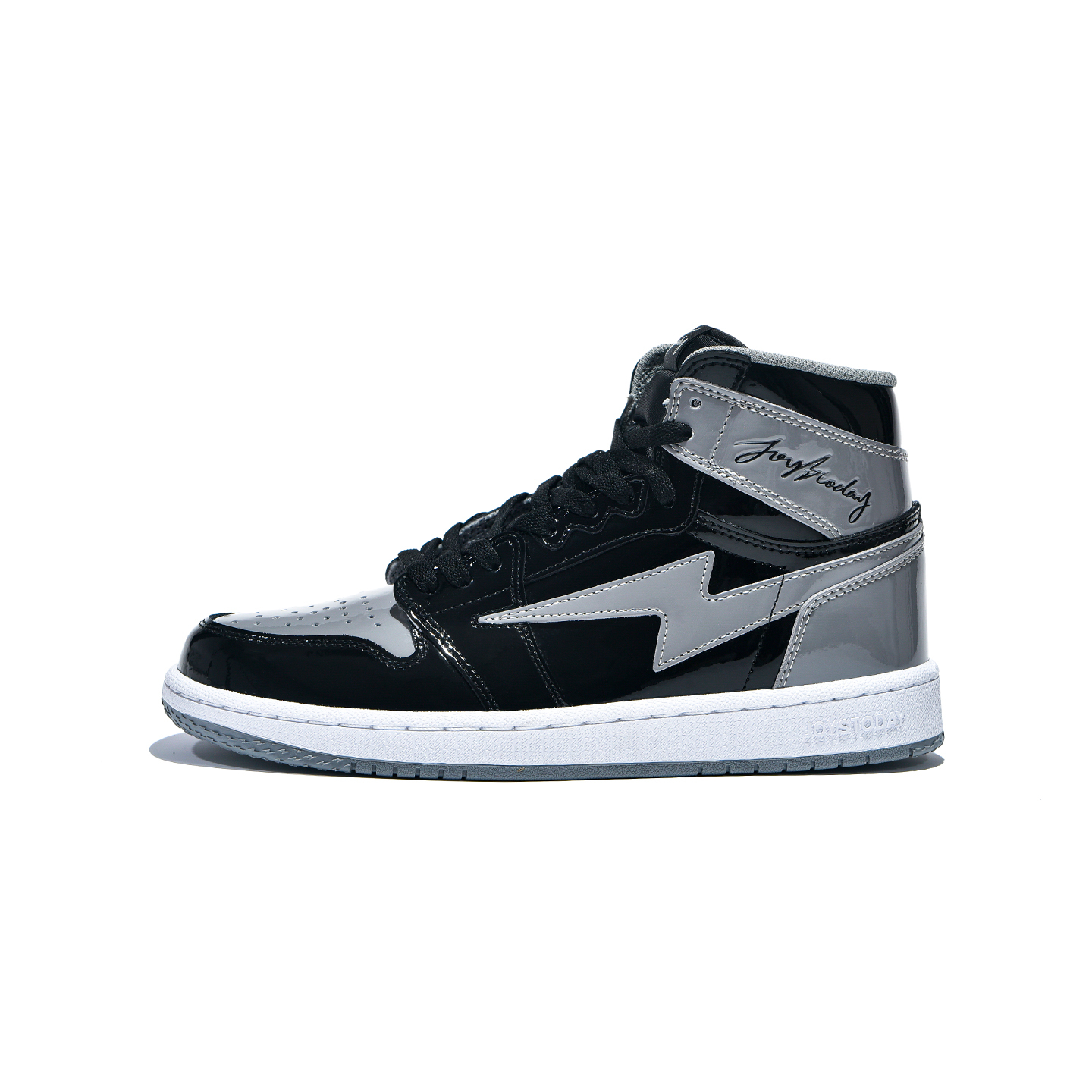 AIR JOYSTODAY Retro Sport High Top Black Grey Sneakers Patent Leather Men
