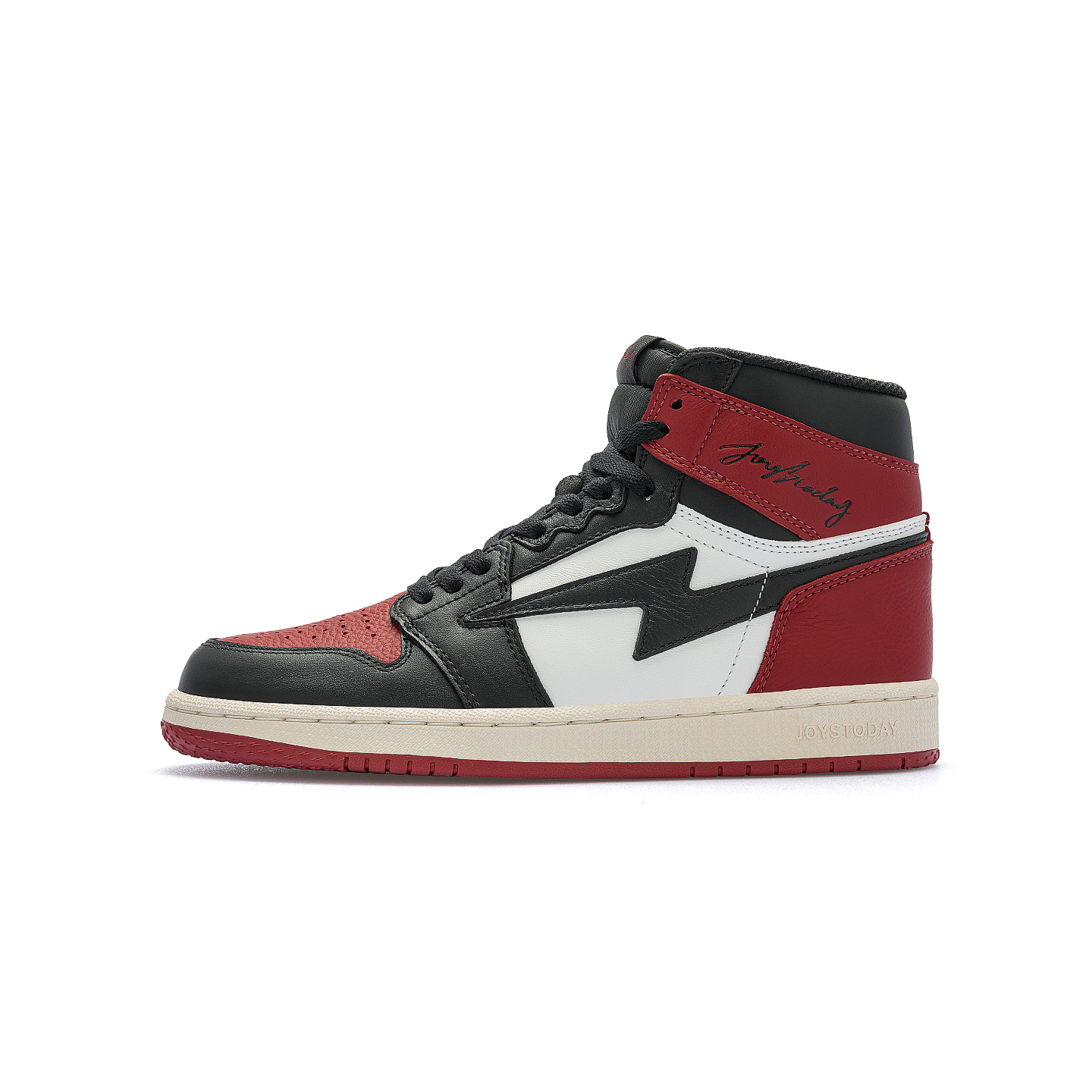 AIR JOYSTODAY Lightning AJ1 Black Red Toe High Top Sneakers Men