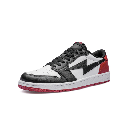 AIR JOYSTODAY AJ1 Black  Red Toe Low Top Casual Sneakers Men