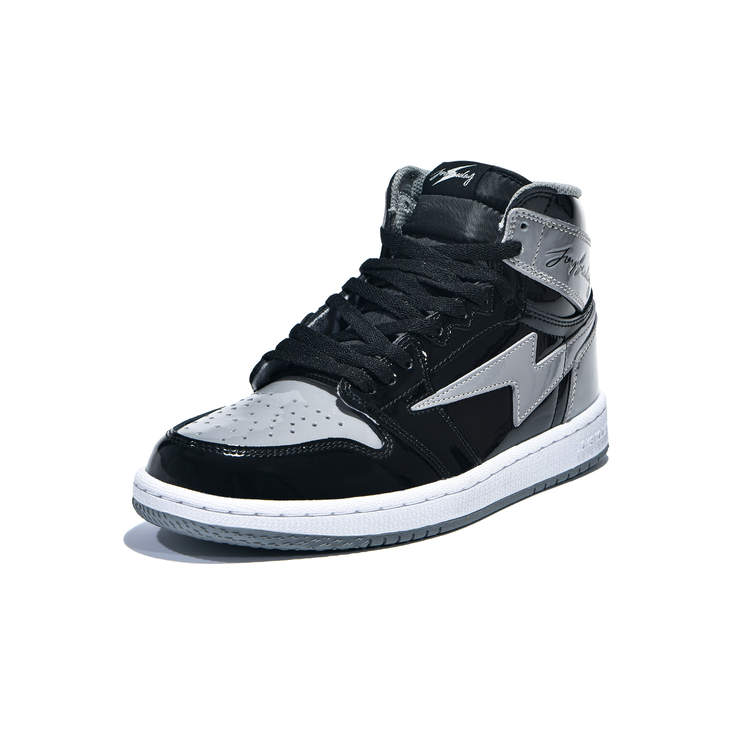 AIR JOYSTODAY Retro Sport High Top Black Grey Sneakers Patent Leather Men