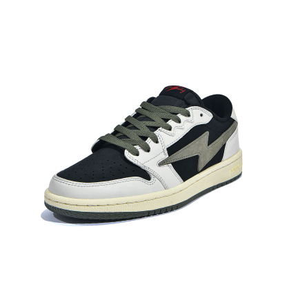 AIR JOYSTODAY Retro Low Top Off White/Olive Green/Black Smooth Leather Sneakers Women