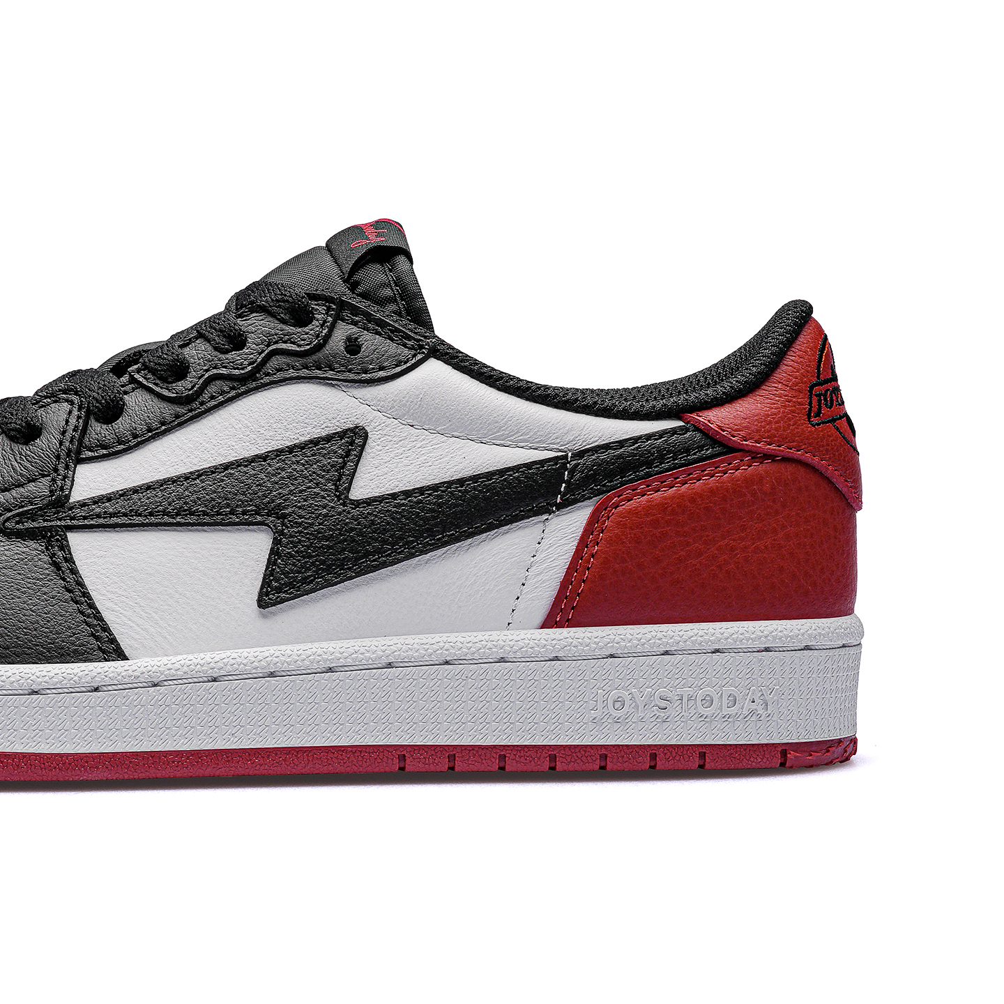 AIR JOYSTODAY AJ1 Black  Red Toe Low Top Casual Sneakers Men