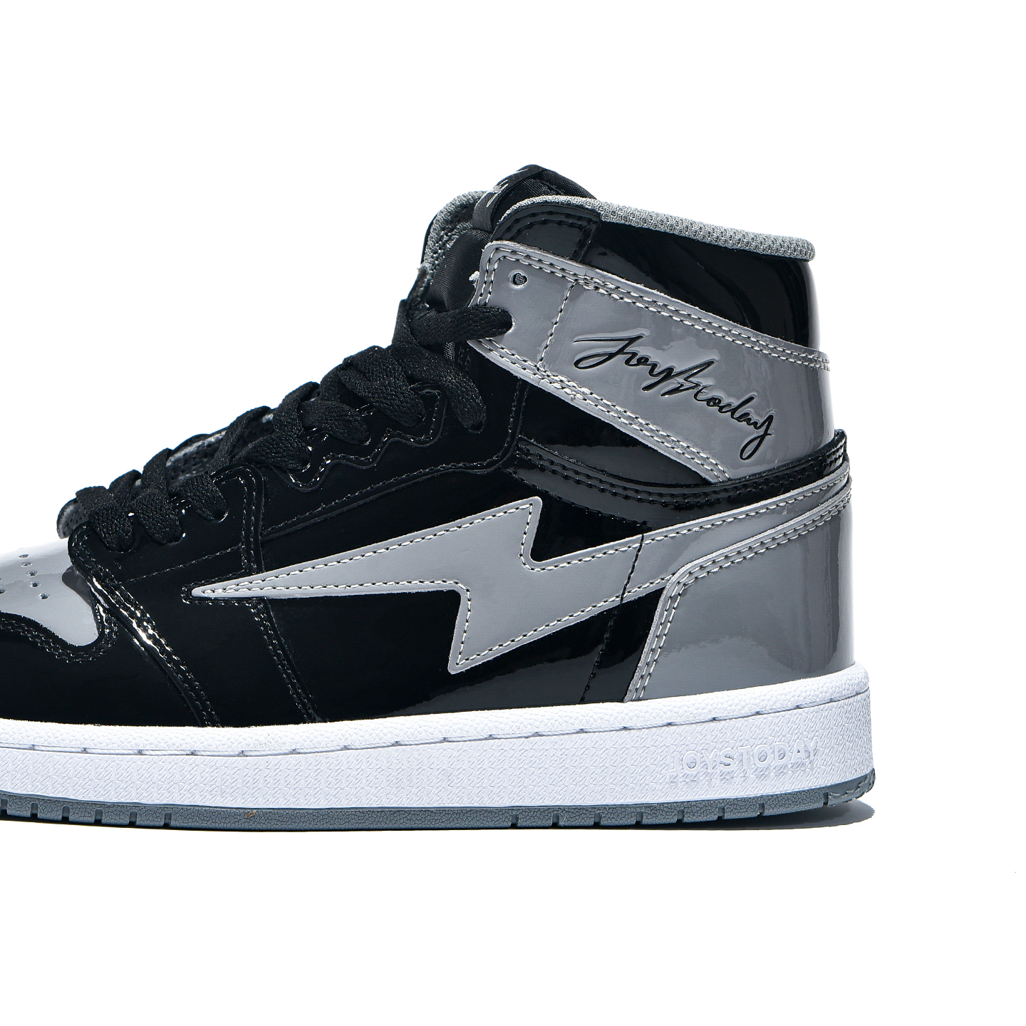 AIR JOYSTODAY Retro Sport High Top Black Grey Sneakers Patent Leather Men