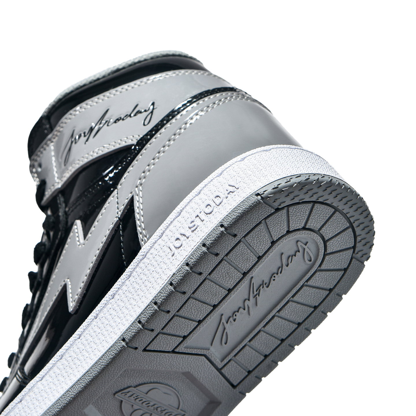 AIR JOYSTODAY Retro Sport High Top Black Grey Sneakers Patent Leather Men