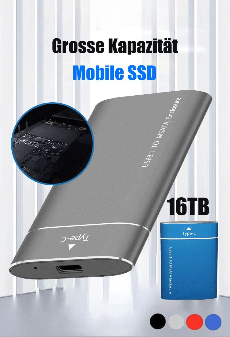 16 TB Tragbare SSD, Type-C, 950 MB/s, kompatibel mit allen Systemen