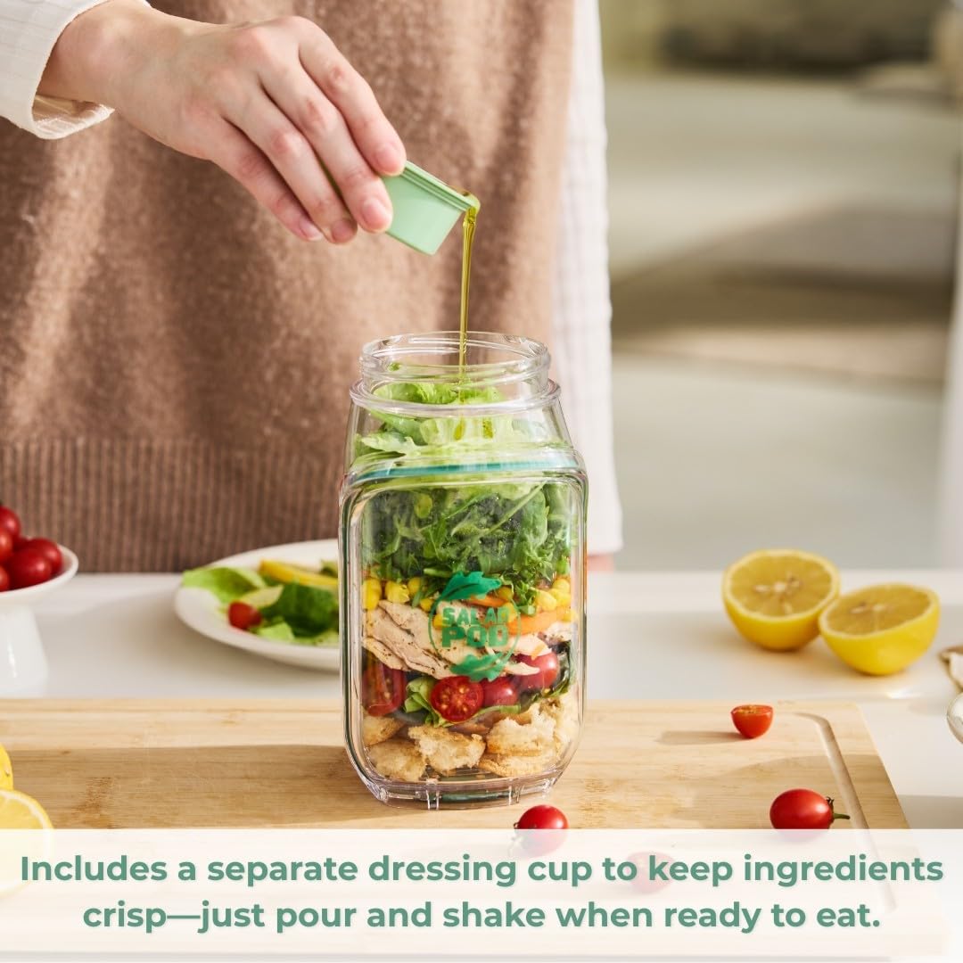 Last Day 50% OFF🔥Salad Pod – Leakproof Mason Jar Style Salad Container with Side Hatch Bowl Design