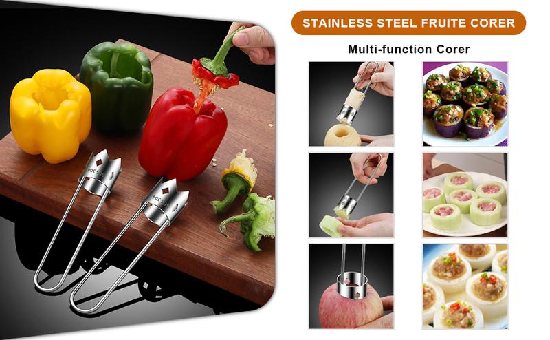 2 Pcs Fruit and Vegetable Corer Tool, Red Bell Pepper Seed Corer, Stainless Steel Fruite Corer, Universal Core Remover with Ergonomic Handle, for Vegetables Fruit Corer Kitchen Gadget