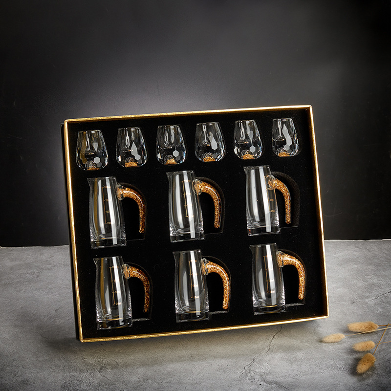 🔥Last Day 50% OFF🎄3D Glacier Glass Cup Crystal Gold Foil Shot Glasses