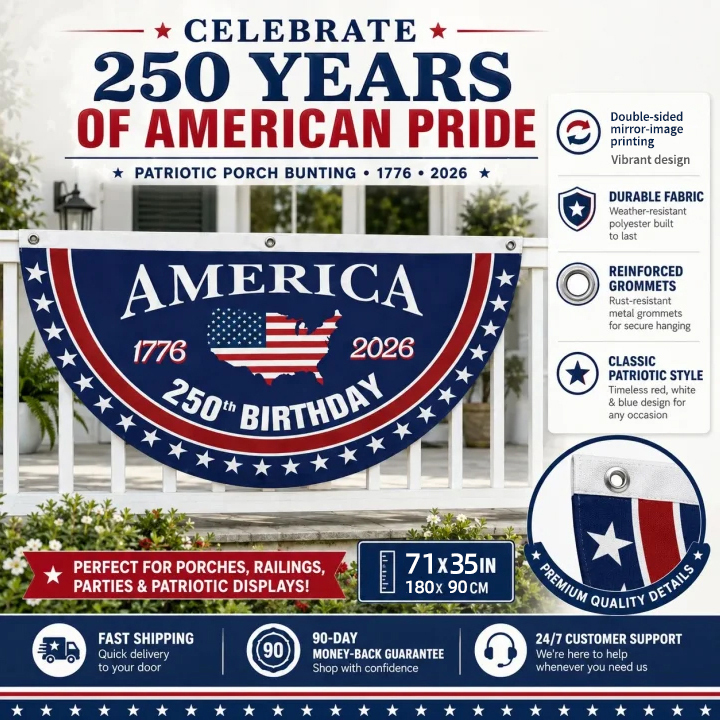 Flash Sale 60% OFF⭐Veteran Made - USA 250th Anniversary Flag Half Round Banner🦅