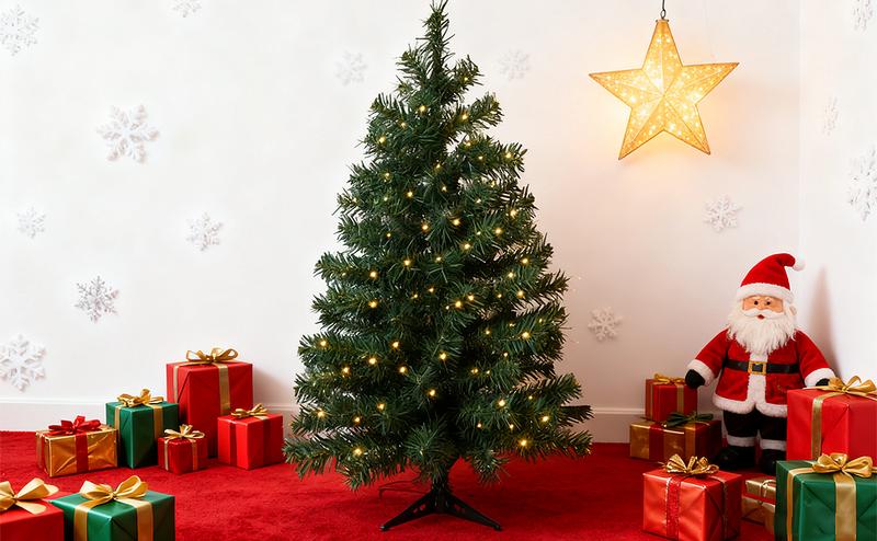 Okicoler 3ft Spruce Artificial Remote Control Christmas Tree with Warm White Lights & Colorful Lights, Suitable for Home, Office, Party Decoration, Easy to Assemble, Foldable Base