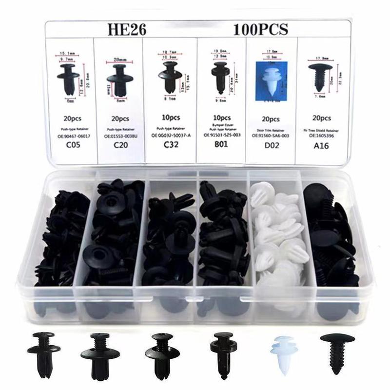 HE26 100pcs Universal Expansion Screw Clips Set for Automobiles Mudguard Leaf Plates Door Panel Clips C05 C20 C32 B01 D02 A16 Car Accessories