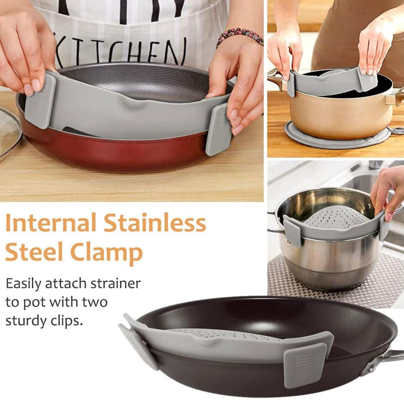 🎄Christmas Sale 49% OFF🔥Silicone Clip-On Pasta Strainer for Pots: Hands-Free & Quick Drain