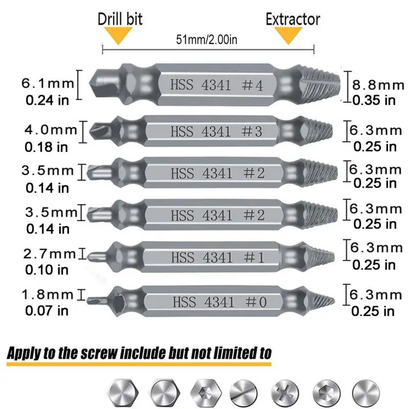 2026 Hot Sale 49%OFF🔥 Stripped Broken Screw Remover-6 PCS Set Easy Out Bolt Extractor