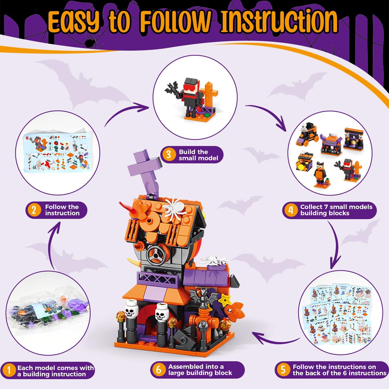 🎁🎁31-Day Halloween Advent Calendar | Spooky Haunted House, Ghosts, Bats & Pumpkins Building Block (  BUY 2 FREE SHIPPING)