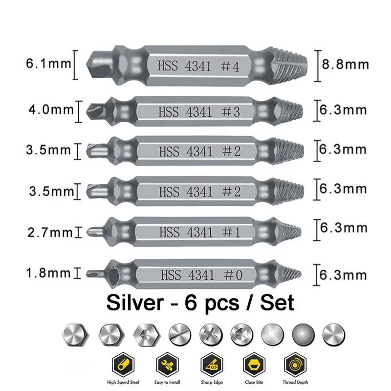2026 Hot Sale 49%OFF🔥 Stripped Broken Screw Remover-6 PCS Set Easy Out Bolt Extractor