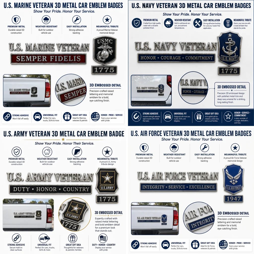 U.S. Military Veteran Metal Car Emblem Collection