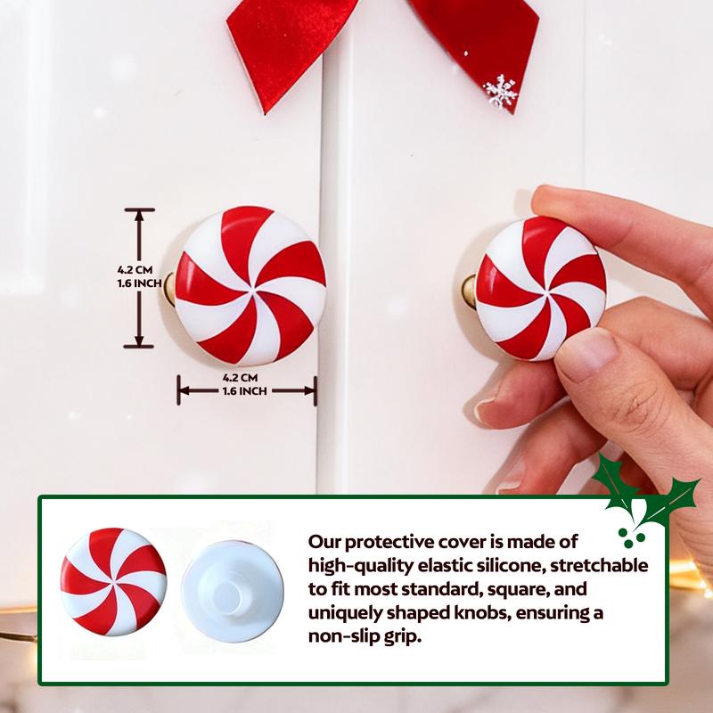 Christmas Knob Covers for Cabinets, 6/12 Pcs Holiday Decorative Handle Covers, Red & White Striped Stretchable Knob Covers for Kitchen, Bathroom, Dresser & Furniture Christmas D&eacute;cor