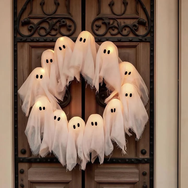 🎃2025 Halloween Hot Sale 49% OFF💥Lit Ghosts Wreath🎁BUY MORE SAVE MORE