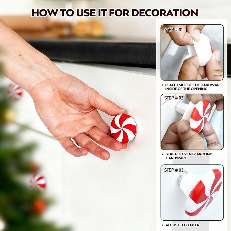 Christmas Knob Covers for Cabinets, 6/12 Pcs Holiday Decorative Handle Covers, Red & White Striped Stretchable Knob Covers for Kitchen, Bathroom, Dresser & Furniture Christmas D&eacute;cor