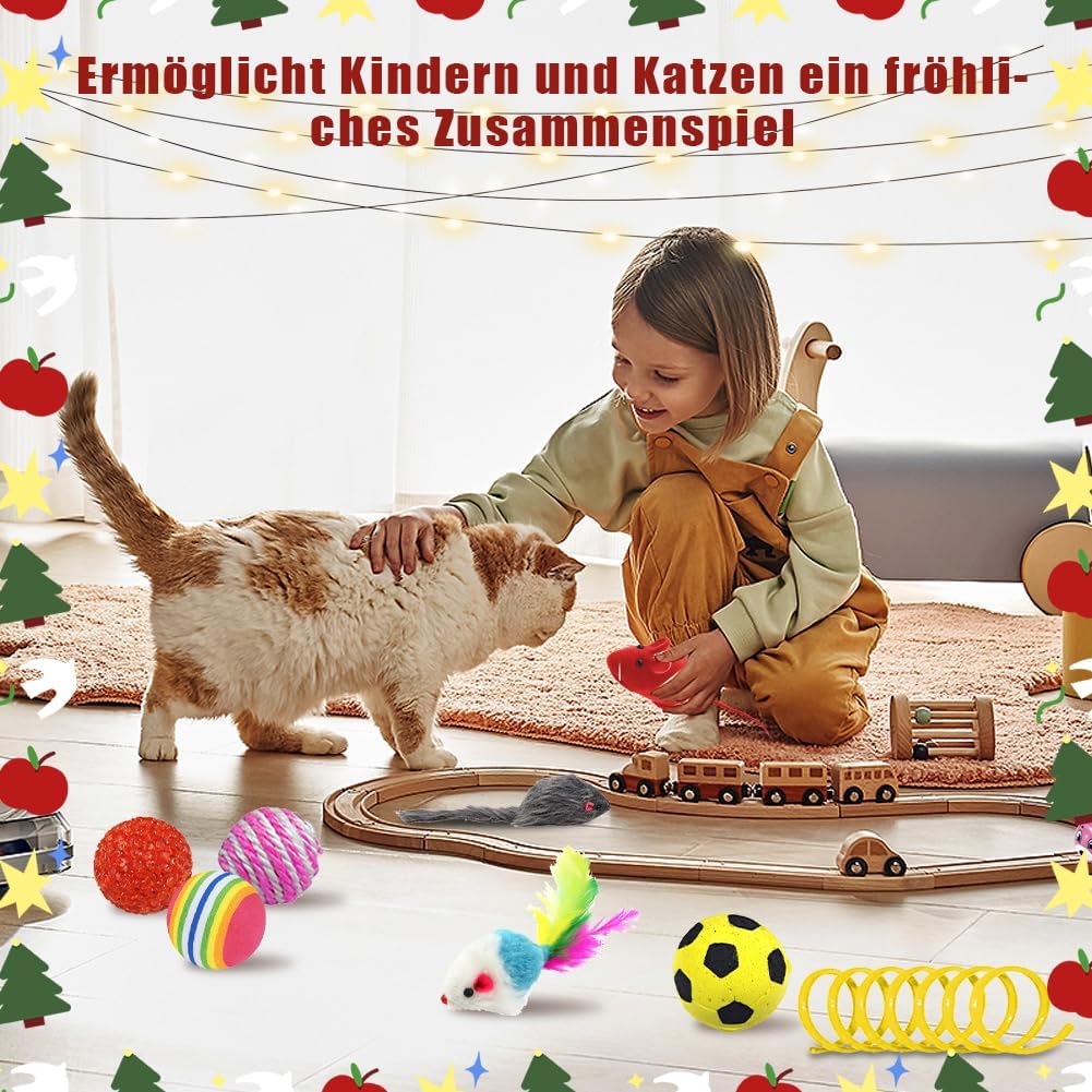Hot Sale 49% OFF❤Cat Advent Calendar Deluxe Set – 24 Interactive Toys with Collar & Cat Wand