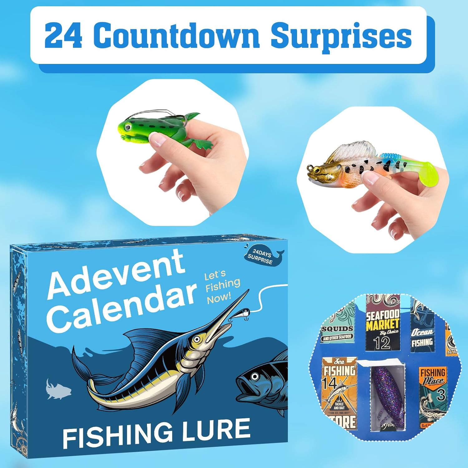 Fishing Advent Calendar 2025 Lure Set – 24 Days of Christmas Countdown with Unique Fish Tackle – Premium Xmas Surprise Fishing Bait Gift for Father, Grandpa, Brother, Boyfriend
