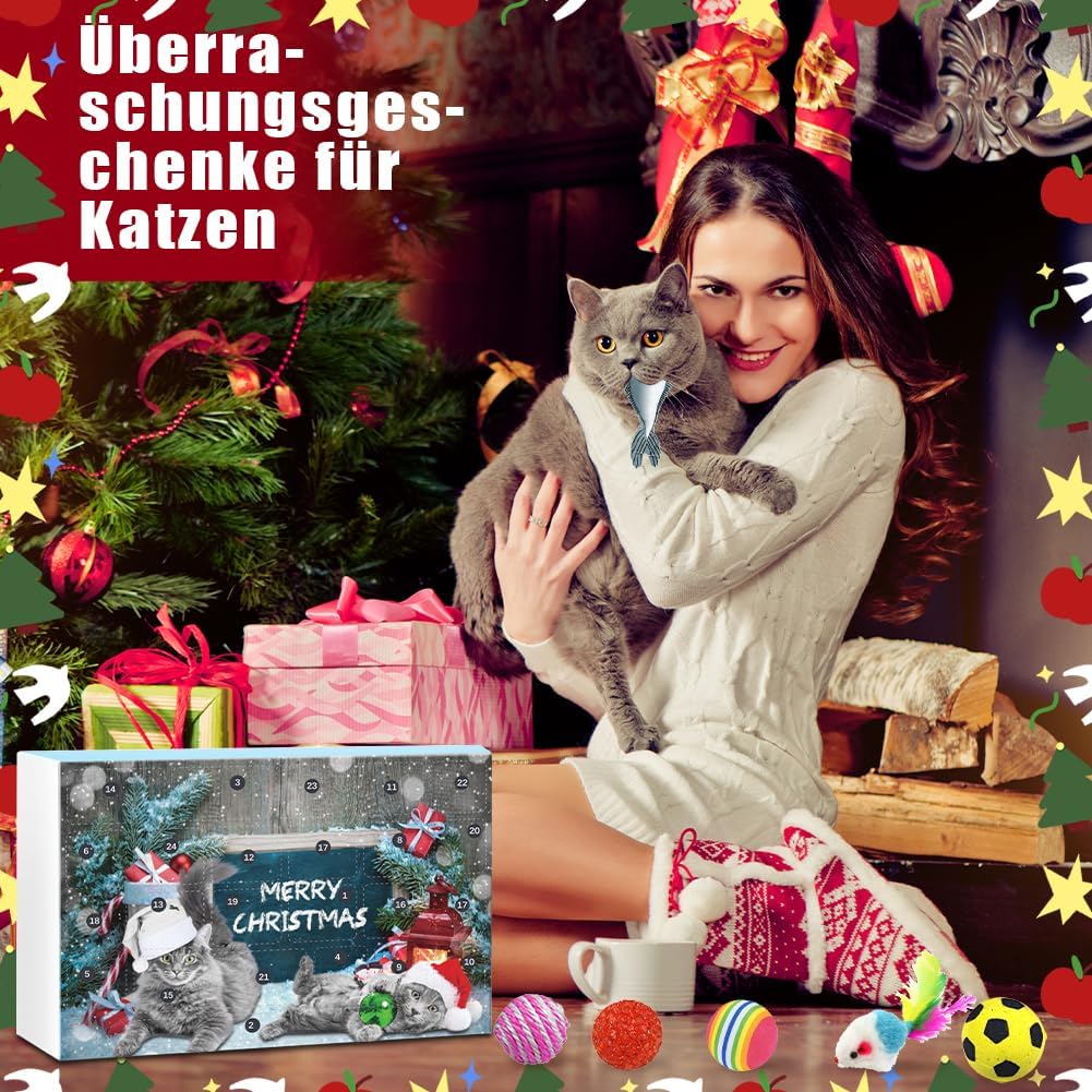 Hot Sale 49% OFF❤Cat Advent Calendar Deluxe Set – 24 Interactive Toys with Collar & Cat Wand