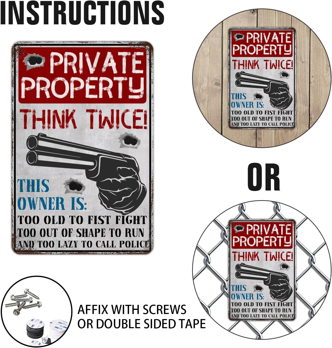 Hot Sale🔥Warning Private Property Think Twice Retro Metal Sign