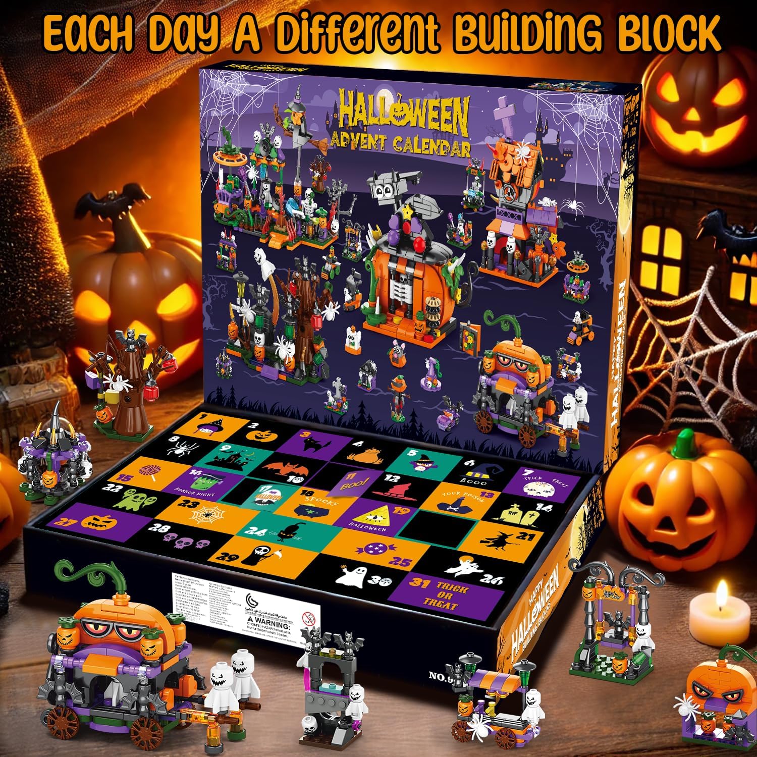 🎁🎁31-Day Halloween Advent Calendar | Spooky Haunted House, Ghosts, Bats & Pumpkins Building Block (  BUY 2 FREE SHIPPING)