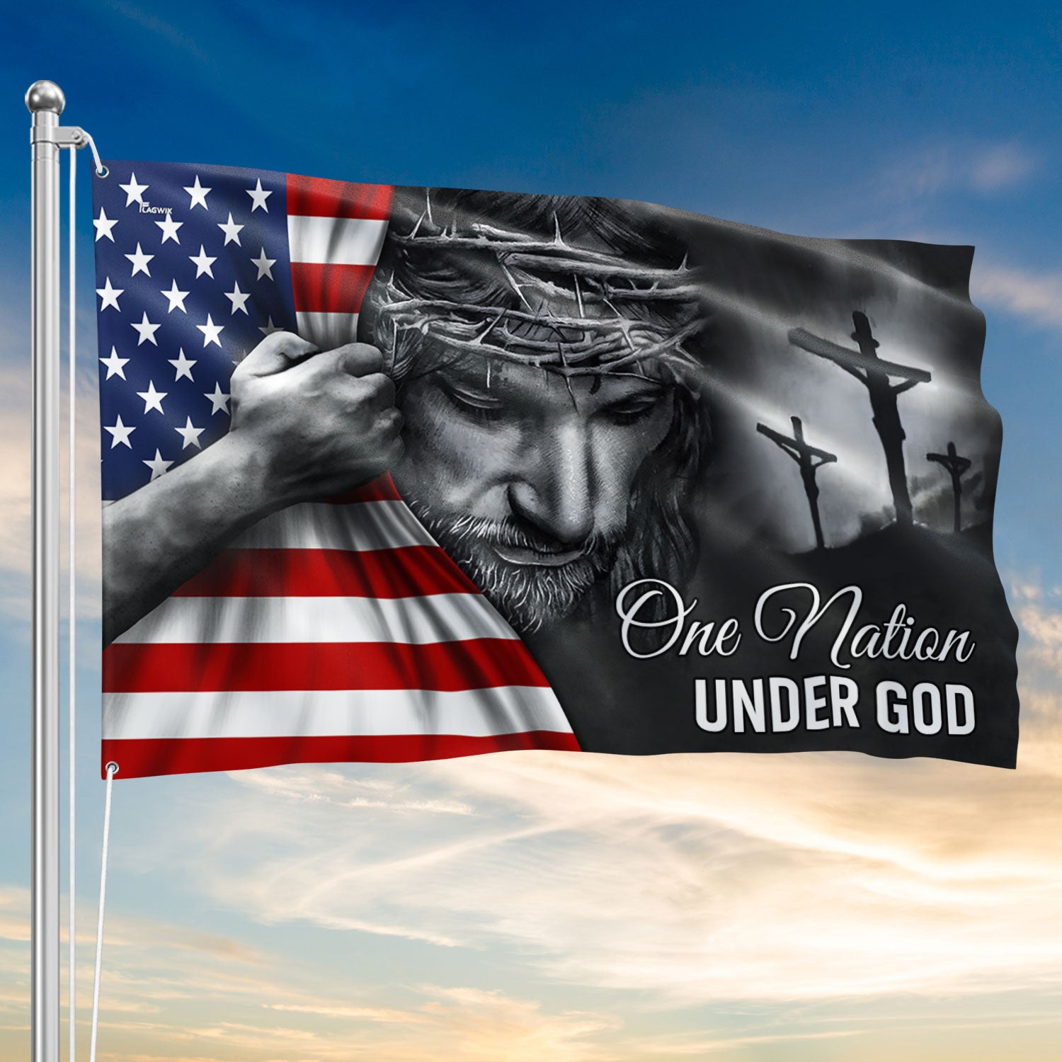 One Nation Under God Jesus Flag - Patriotic Grommet Flag Gift for Faithful Hearts & Home Decor