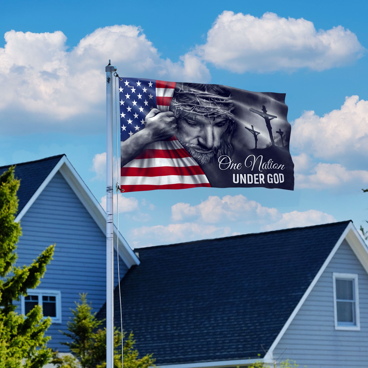 One Nation Under God Jesus Flag - Patriotic Grommet Flag Gift for Faithful Hearts & Home Decor