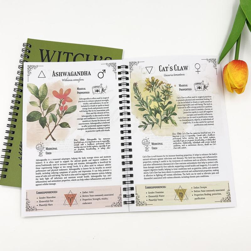 Witch's Herbal Notebook with Multiple Herbs Collection, Witchcraft Recipe Book, Plant Illustrations, Unique Gift for Witch Lovers