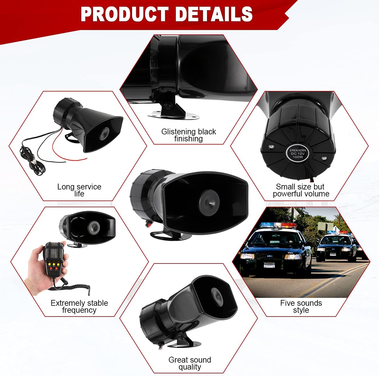 ⚡Hot Sales 49% OFF🔥7-Tone Car Warning Siren Car Siren Horn Mic PA Speaker System Warning Amplifier Hooter