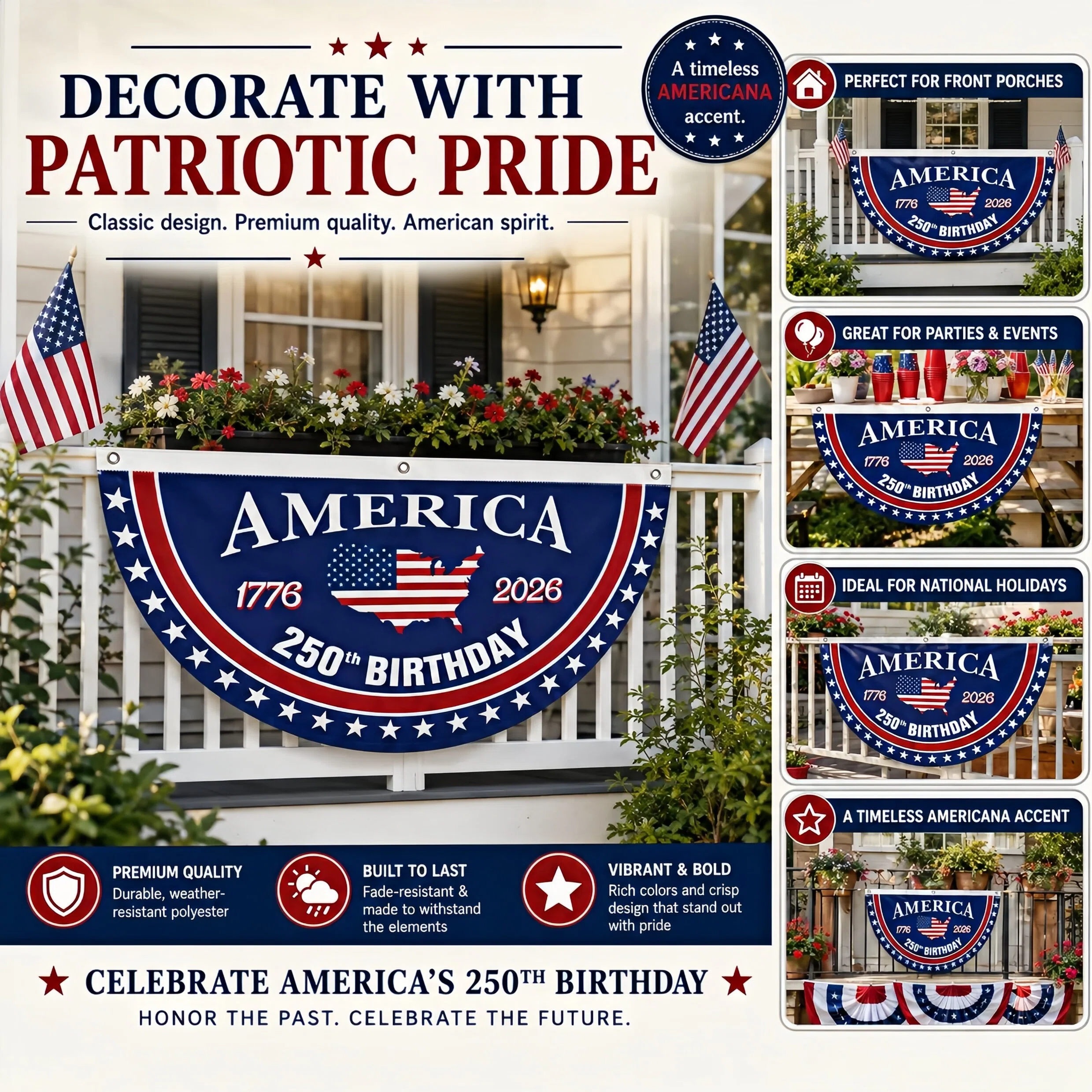 Flash Sale 60% OFF⭐Veteran Made - USA 250th Anniversary Flag Half Round Banner🦅