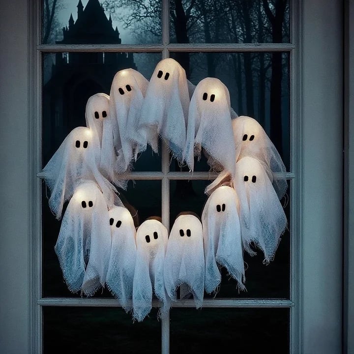🎃2025 Halloween Hot Sale 49% OFF💥Lit Ghosts Wreath🎁BUY MORE SAVE MORE