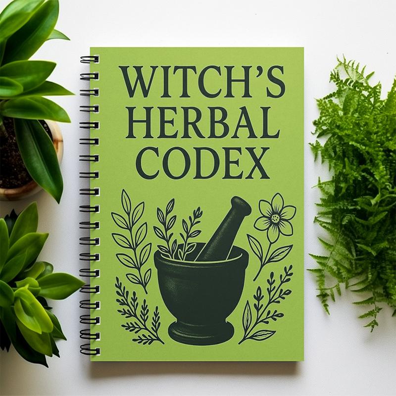 Witch's Herbal Notebook with Multiple Herbs Collection, Witchcraft Recipe Book, Plant Illustrations, Unique Gift for Witch Lovers
