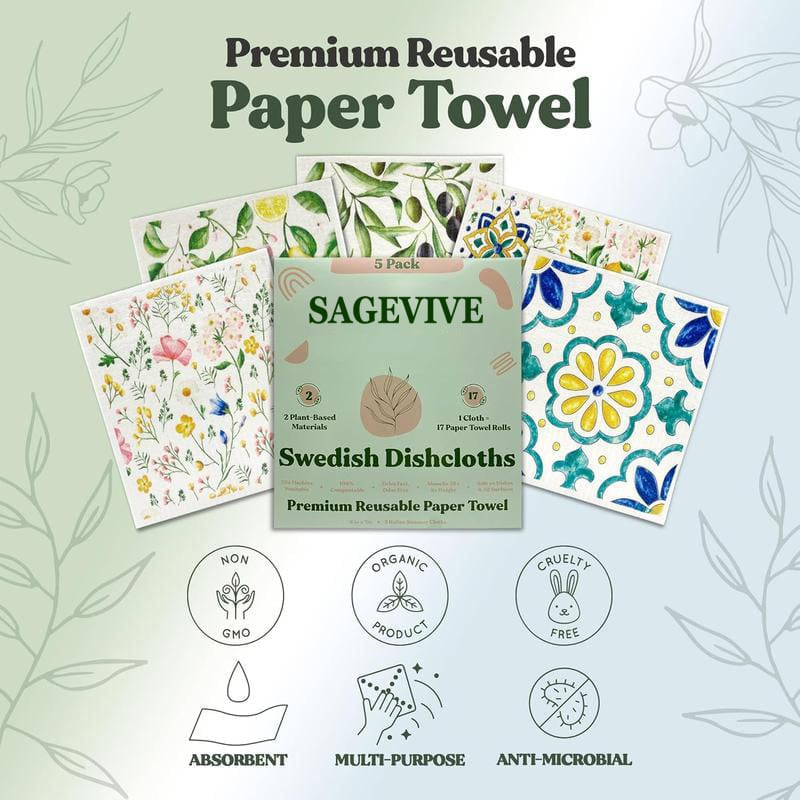 🔥🔥This Week Special Offer 49% OFF🍃 Swedish Dishcloths for Kitchen & Cleaning | 5 Pack