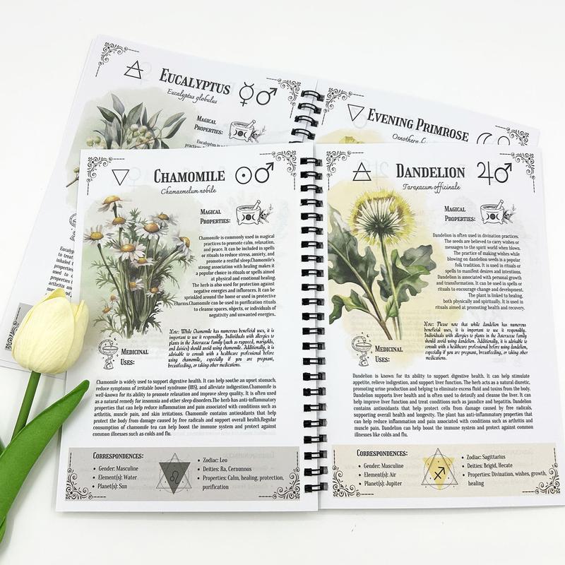 Witch's Herbal Notebook with Multiple Herbs Collection, Witchcraft Recipe Book, Plant Illustrations, Unique Gift for Witch Lovers